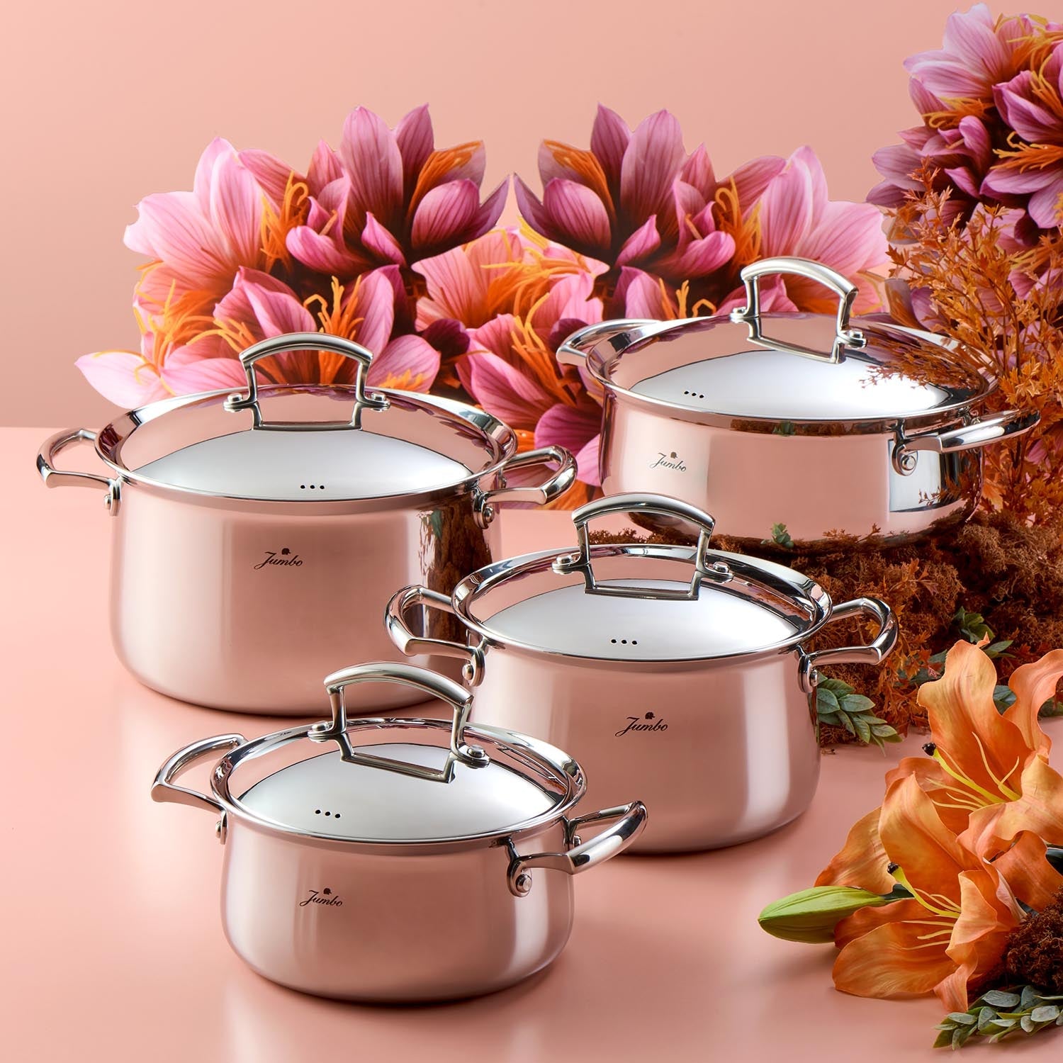 Jumbo Flame 5PLY 8 Parça İndüksiyon Tabanlı Çelik Tencere Seti